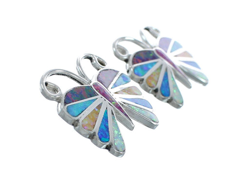 Multicolor Opal Inlay Zuni Butterfly Sterling Silver Post Earrings X10060